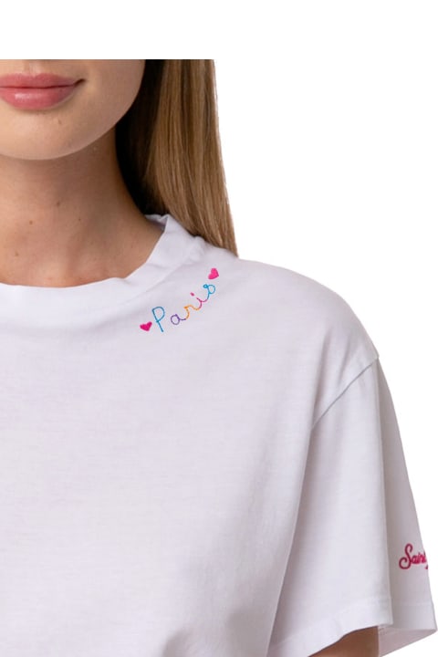 ウィメンズ新着アイテム MC2 Saint Barth Woman Cotton T-shirt With Love Paris Embroidery