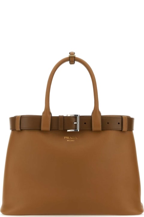 Prada for Women Prada Caramel Leather Prada Buckle Large Handbag