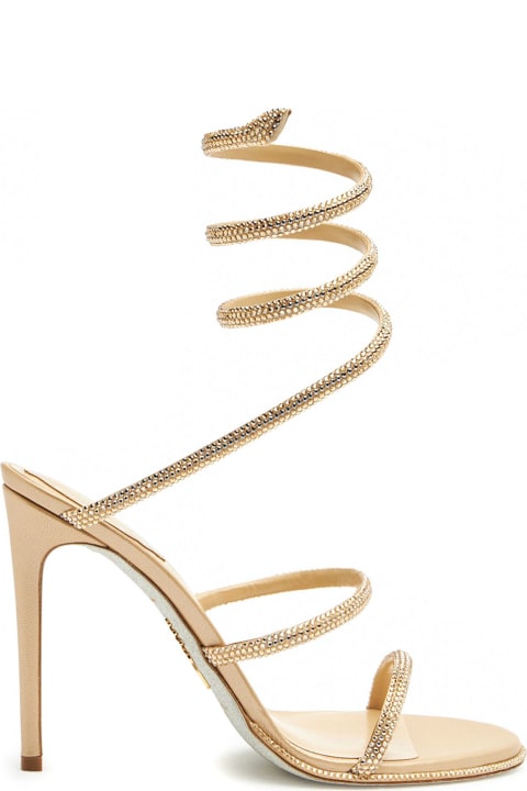 René Caovilla Sandals for Women René Caovilla Cleo Sandal In Gold-tone Satin And Strass