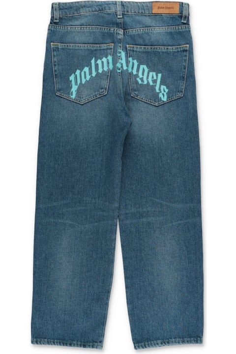 Bottoms for Boys Palm Angels Palm Angels Jeans Blu In Denim Di Cotone Bambino