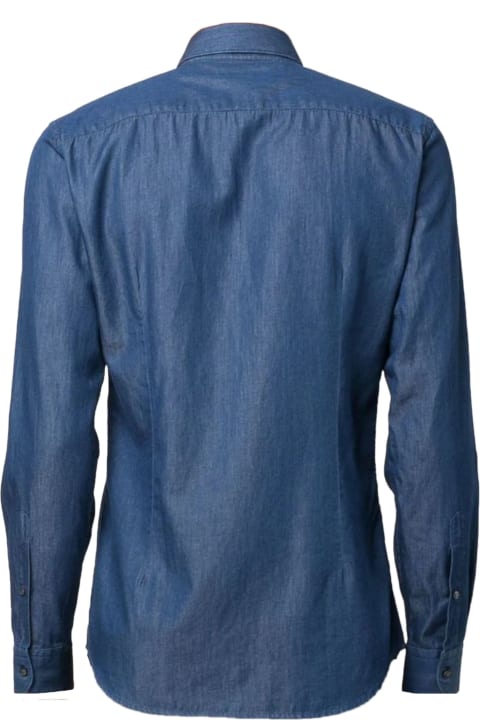 Fay Shirts for Men Fay Navy Blue Cotton Denim Shirt