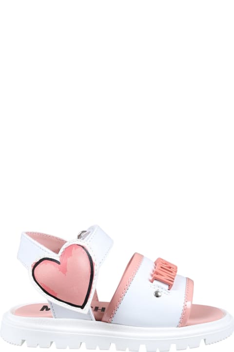 Moschino for Kids Moschino White Sandals For Girl With Heart
