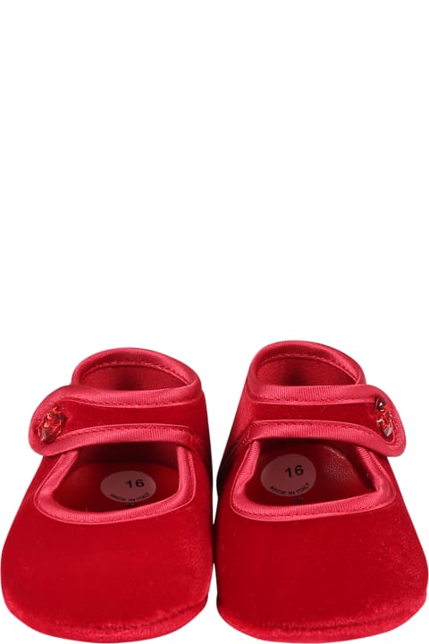 Monnalisa for Kids Monnalisa Red Flat Shoes For Baby Girl With Hearts