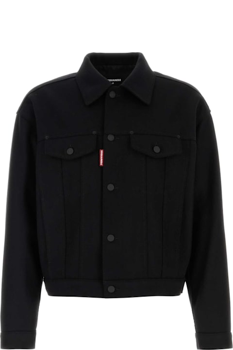 أدوات منزلية Dsquared2 Black Wool Blend Wool Jean Jacket
