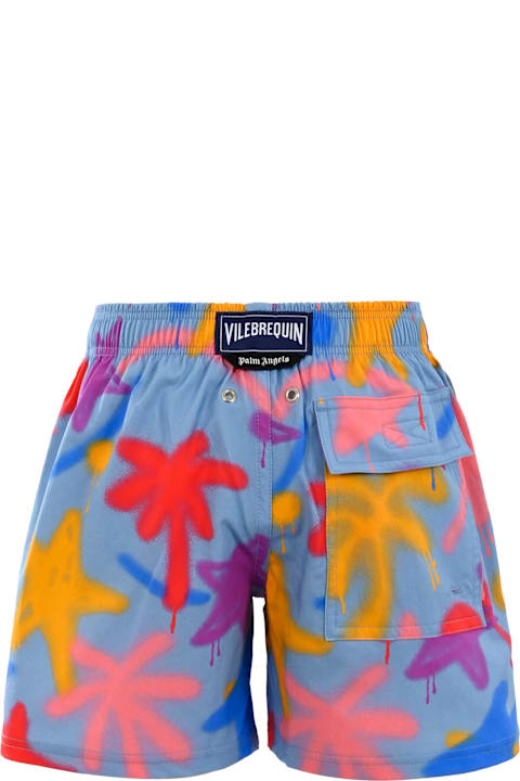 أدوات منزلية Palm Angels Light Blue Swim Shorts For Boy With Palma