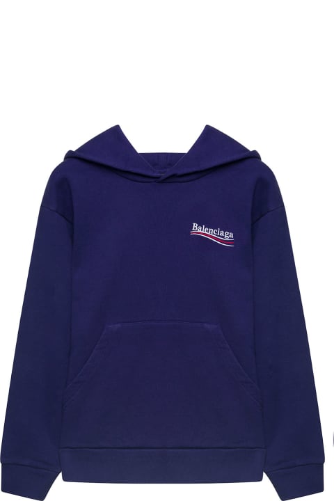 Blue Hoodie With Logo Print On The Front And Back In Cotton Girl