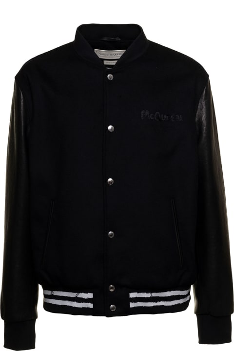 Alexander McQueen Coats & Jackets for Men Alexander McQueen Man's Black Bomber Wool And Leather Jacket