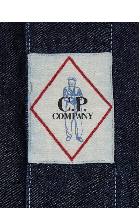 Homeware C.P. Company Blue Jacket With Classic Collar And Logo Patch On The Front In Denim Man
