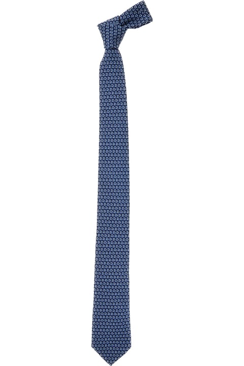 Ferragamo for Men Ferragamo 4-zane7j' Blue Necktie With All-over Gancini Motif In Silk Man