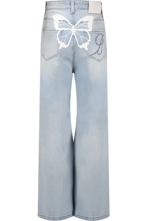 Light Blue Jeans For Girl With Logo And Print