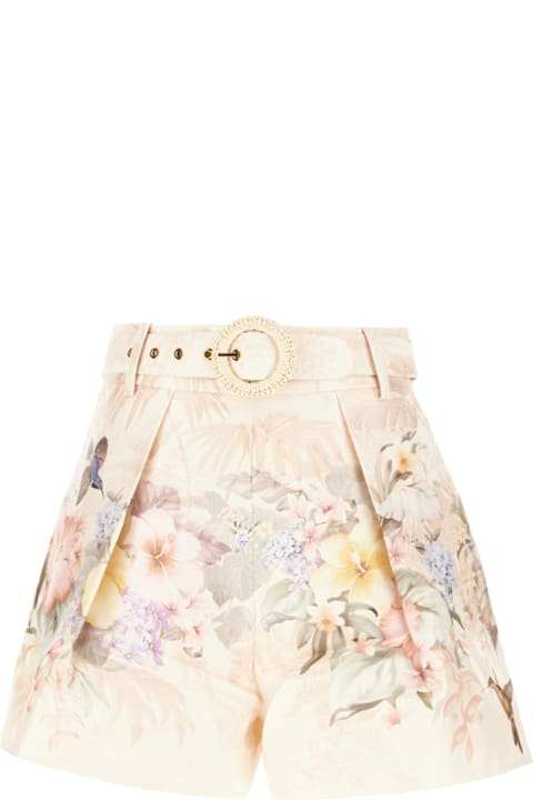 Zimmermann for Women Zimmermann Printed Linen Illuminate Tuck Shorts