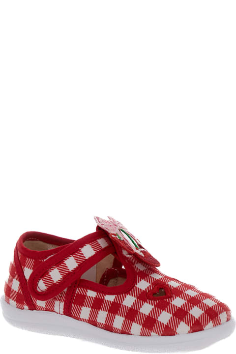 Monnalisa Shoes for Baby Boys Monnalisa Red And White Shoes With Check Motif And Heart Cut-out In Stretch Cotton Baby