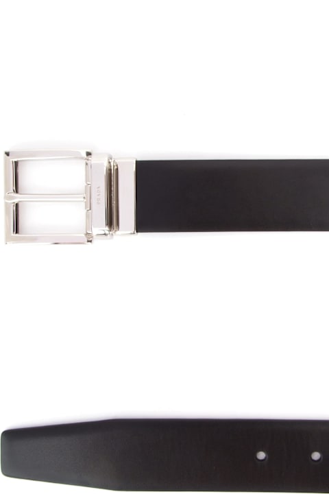 Belts for Men Prada Black Leather Reversible Belt