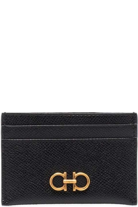 Ferragamo Wallets for Women Ferragamo Black Card-holder With Gancini Detail In Hammered Leather Woman