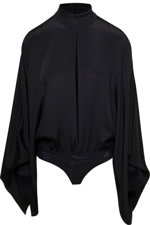 Black Wide Sleeve Blouse Body In Silk Woman