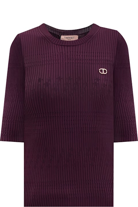 أدوات منزلية TwinSet Twinset Red Ribbed Knit T-shirt