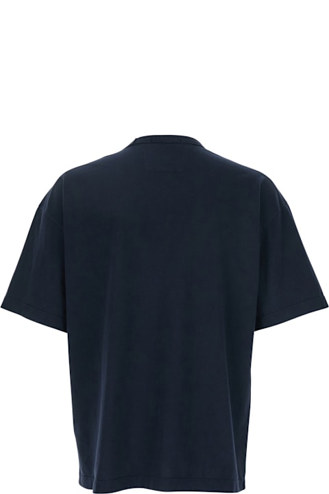 Homeware C.P. Company Blue T-shirt With Logo Embroidered On The Front Tone-on-tone In Cotton Man