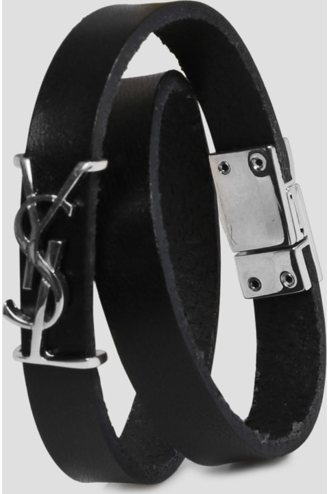 Saint Laurent Double-strap Monogram Bracelet in Black