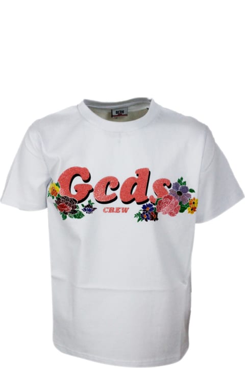 ガールズ GCDSのTシャツ＆ポロシャツ GCDS Short Sleeve Crew Neck T-shirt With Rhinestone Applications