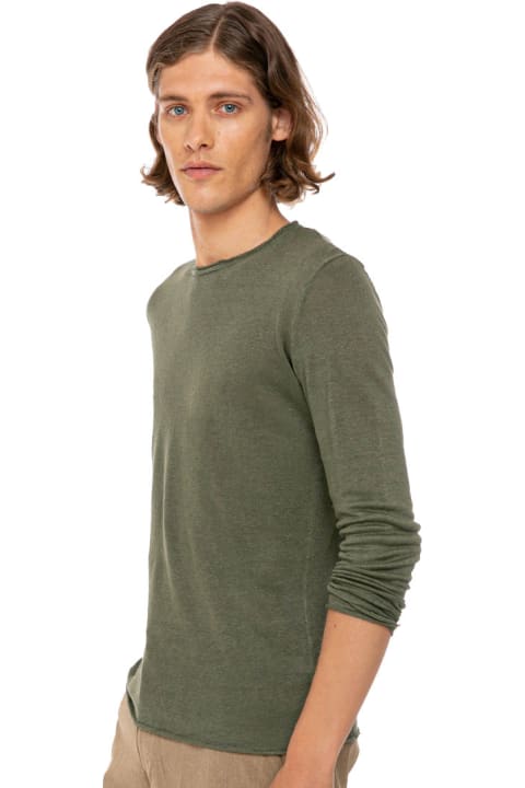 Homeware MC2 Saint Barth Military Green Linen Man T-shirt Long Sleeves