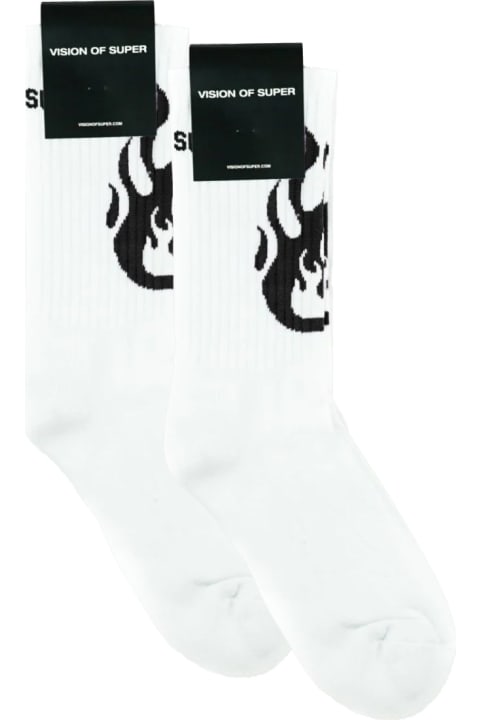 Vision of Super for Men Vision of Super White Socks With Black Flame Logo