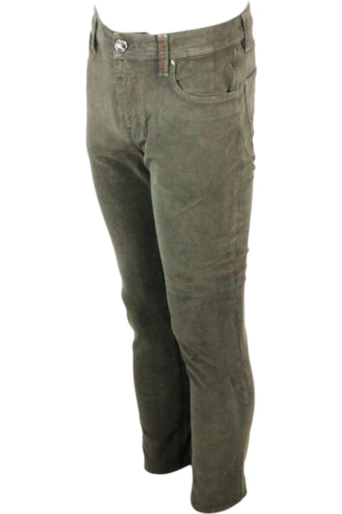Leonardo Slim Zip Trousers In Super Stretch Velvet With 5 Pockets