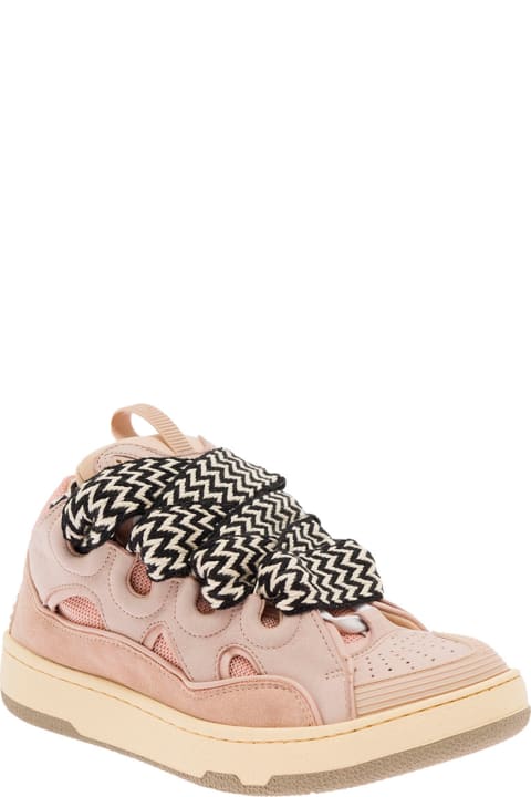 Curb Pink Leather Sneakers With Multicolor Laces Lanvin Woman