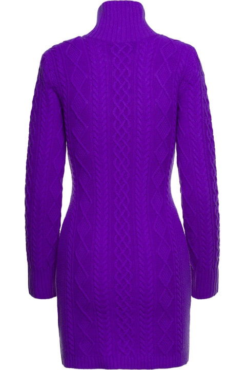 Purple Cable Knit Mini Dress With Cut-out Detail In Cashmere And Wool Woman Eleonora Gottardi