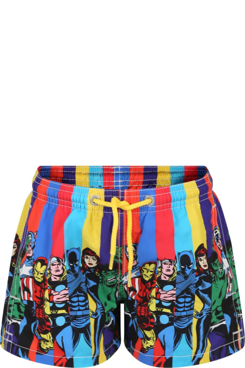 MC2 Saint Barth for Kids MC2 Saint Barth Multicolor Swim Shorts For Boy With Marvel Superheroes Print And Logo