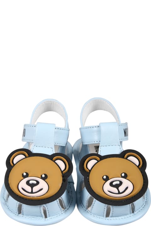 Moschino Kids Moschino Light Blue Sandals For Baby Boy With Teddy Bear