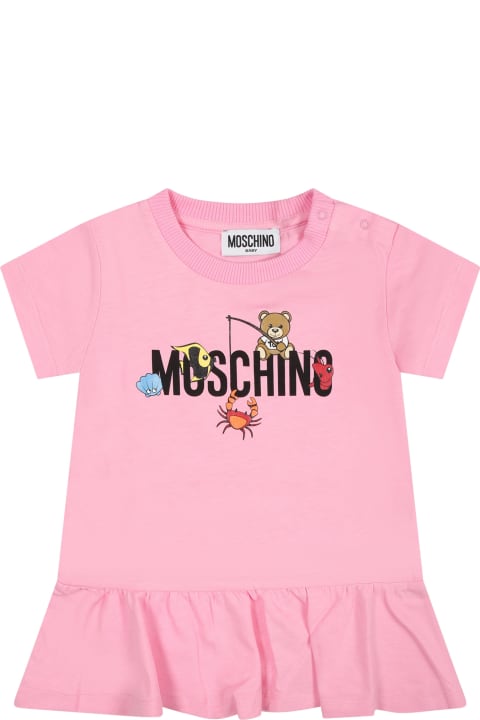 Fashion for Baby Girls Moschino Pink Dress For Baby Girl With Logo And Animals