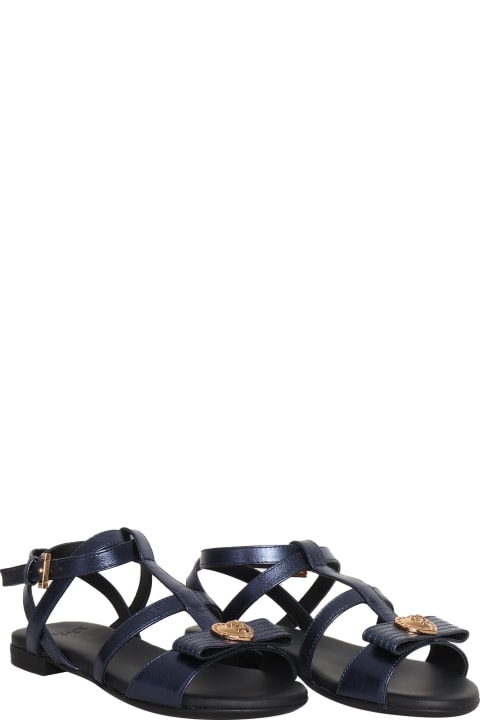 Shoes for Girls Versace Blue Laminated Sandals