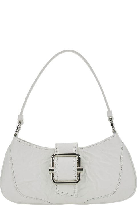 'small Brocle' White Shoulder Bag In Hammered Leather Woman