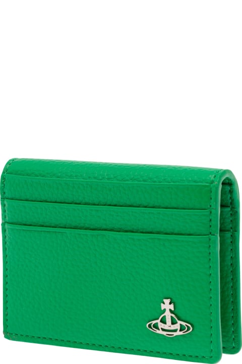 Accessories for Women Vivienne Westwood Green Befold Card Holder With Orb Logo In Hammered Leather Woman