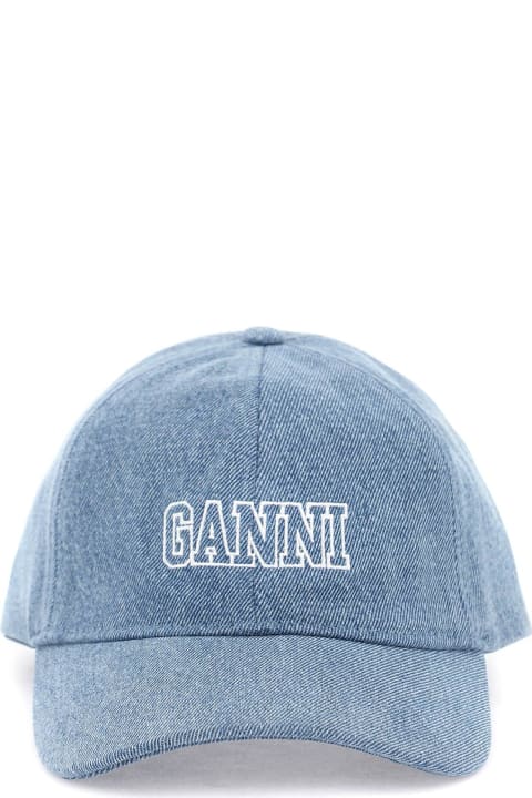 Hats for Women Ganni Light Blue Cotton Hat