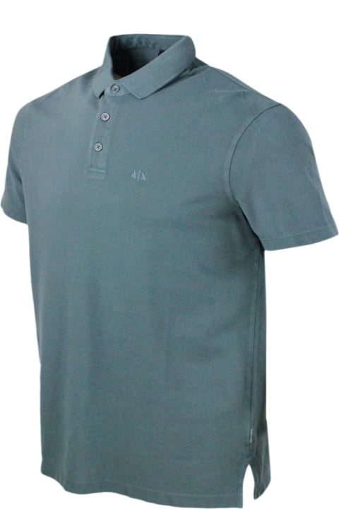 Armani Collezioni Topwear for Men Armani Collezioni 3-button Short-sleeved Pique Cotton Polo Shirt With Logo Embroidered On The Chest