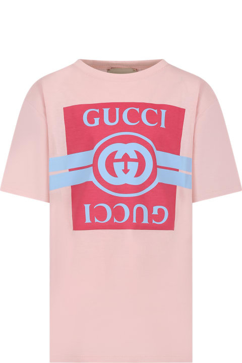 Gucciのボーイズ Gucci Pink T-shirt For Girl With Double G