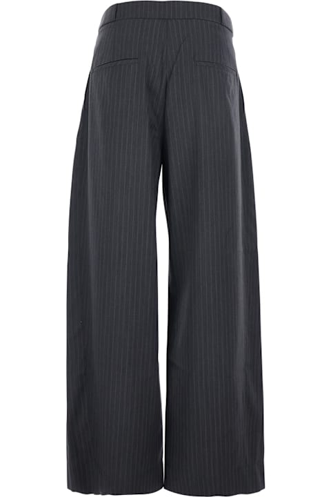 Tonywack for Women Tonywack Grey Pants With Front Pences And Pinstripe Motif In Wool Blend Man