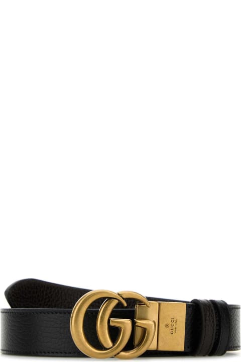 Belts for Men Gucci Black Leather Gg Marmont Reversible Belt