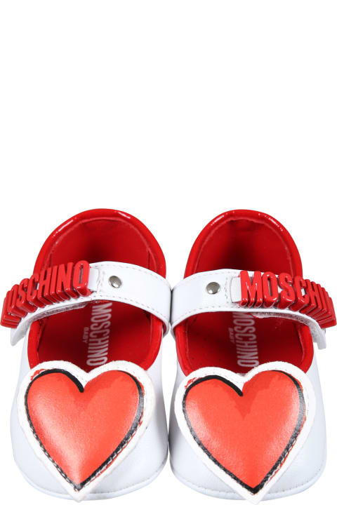 Shoes for Baby Boys Moschino White Ballet Flats For Baby Girl With Heart
