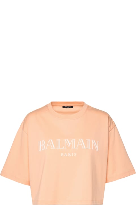 ウィメンズ Balmainのウェア Balmain Orange Cotton Crop T-shirt