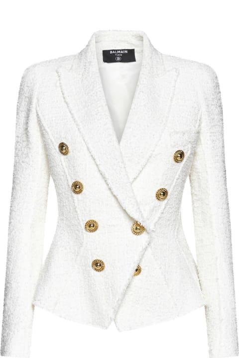 Coats & Jackets for Women Balmain Double-breasted Tweed Blazer With Logo Buttons