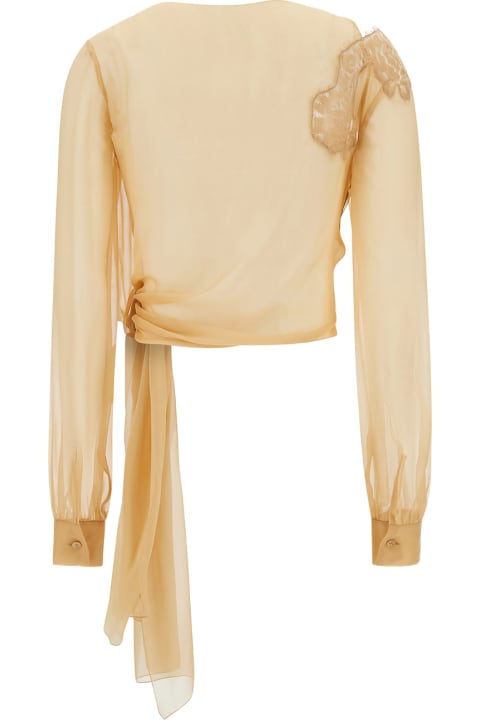 Alberta Ferretti Clothing for Women Alberta Ferretti Beige Long Sleeve Blouse With Lace Insert And Bow In Silk Woman