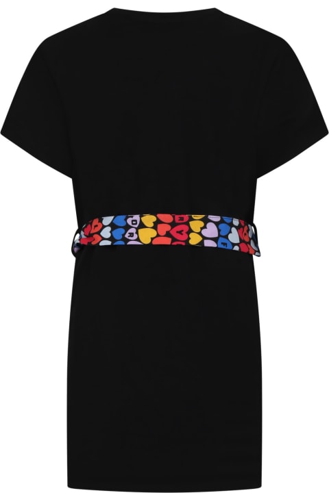 ガールズ Rykiel Enfantのワンピース＆ドレス Rykiel Enfant Black Dress For Girl With Multicolor Belt And Logo
