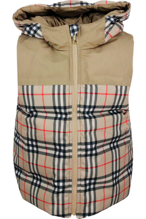 Topwear for Boys Burberry Padded Sleeveless Gilet With Hood And Zip Closure