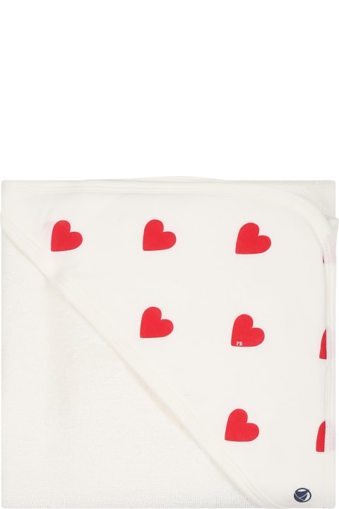Accessories & Gifts for Baby Girls Petit Bateau White Bathrobe For Baby Girl With Red Hearts