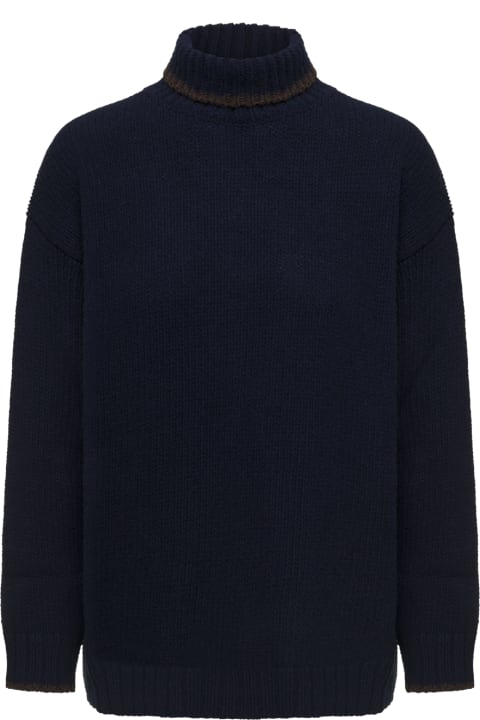 'ramira' Blue High-collar Sweater With Contrasting Trim In Wool Woman Douuod