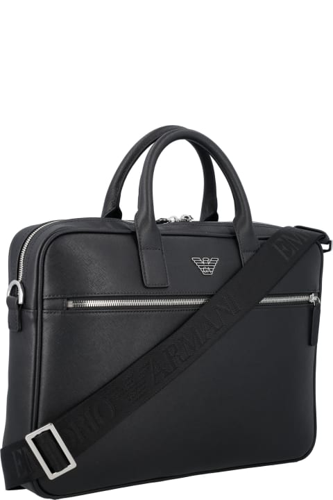 Emporio Armani Hi-Tech Accessories for Women Emporio Armani Regenerated-leather Business Bag With Eagle Pate