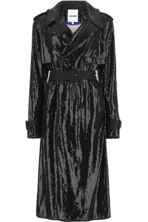 Koché Coats & Jackets for Women Koché Black Sequins Trench Coat