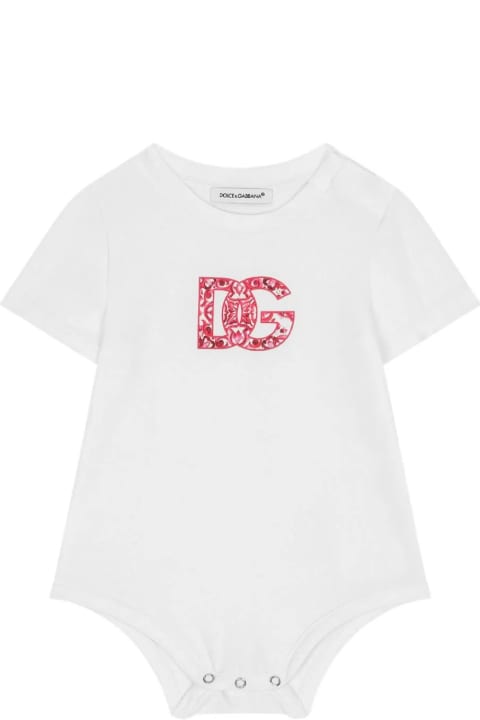 Dolce & Gabbana Kidsのセール Dolce & Gabbana Set 2 Bodies In White And Fuchsia With Dg Logo And Majolica Print